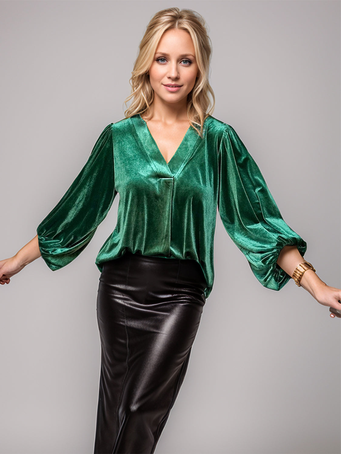 Velvet Three-Quarter Sleeve Blouse