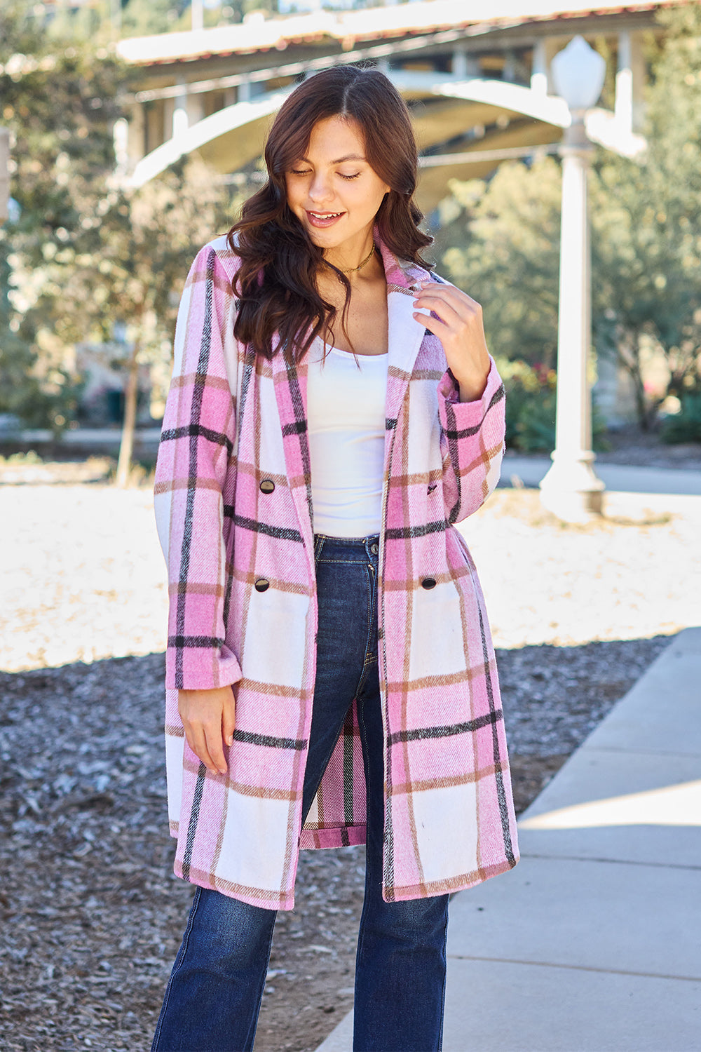 Plaid Lapel Collar Coat