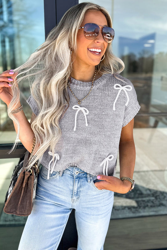 Bowknot Cap Sleeve Sweater