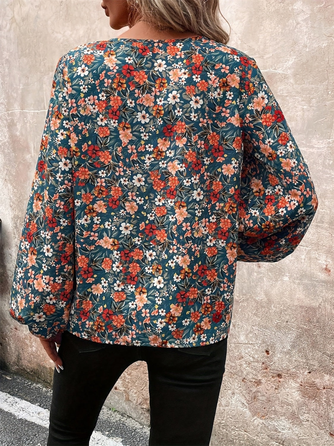 Floral Balloon Sleeve Blouse