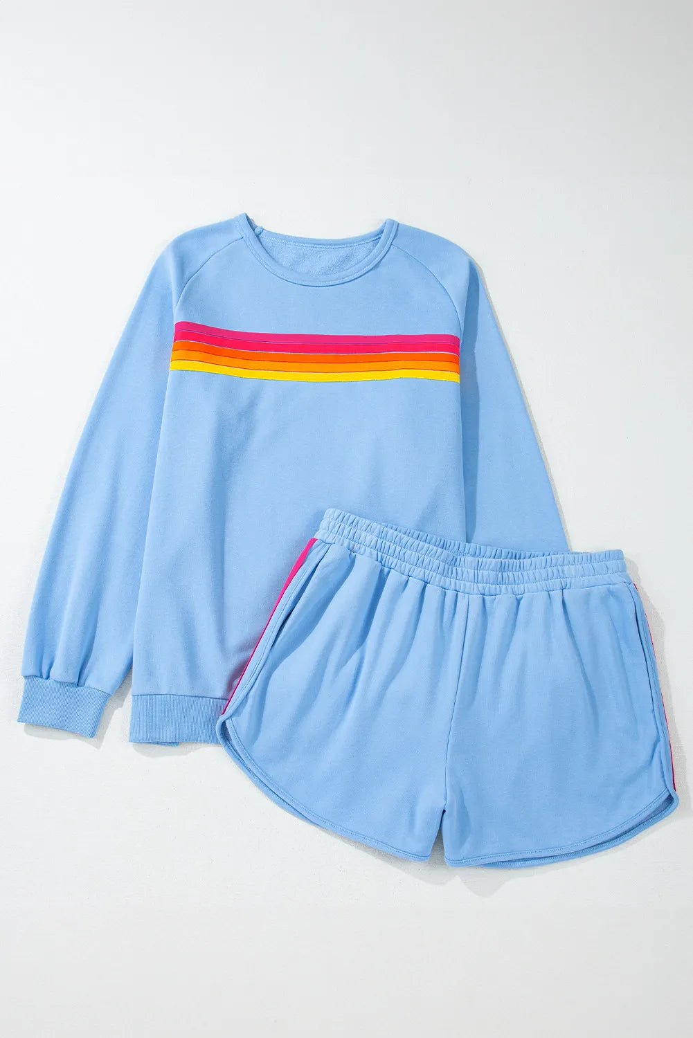 Contrast Stripe Pullover and Shorts Set