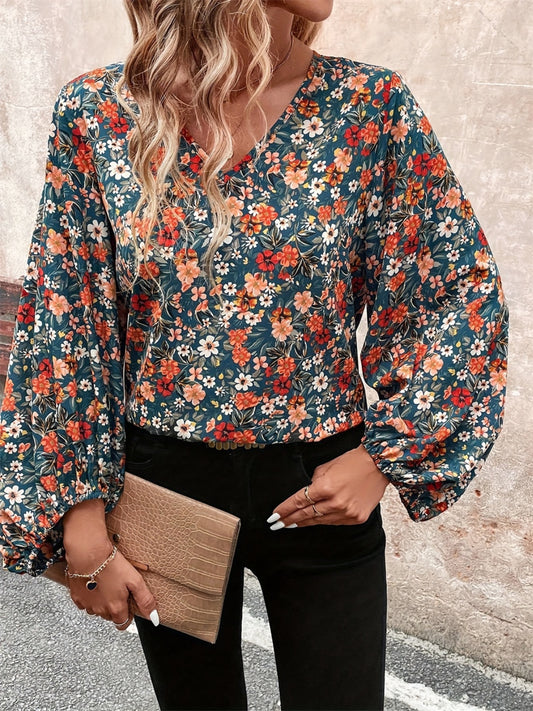 Floral Balloon Sleeve Blouse