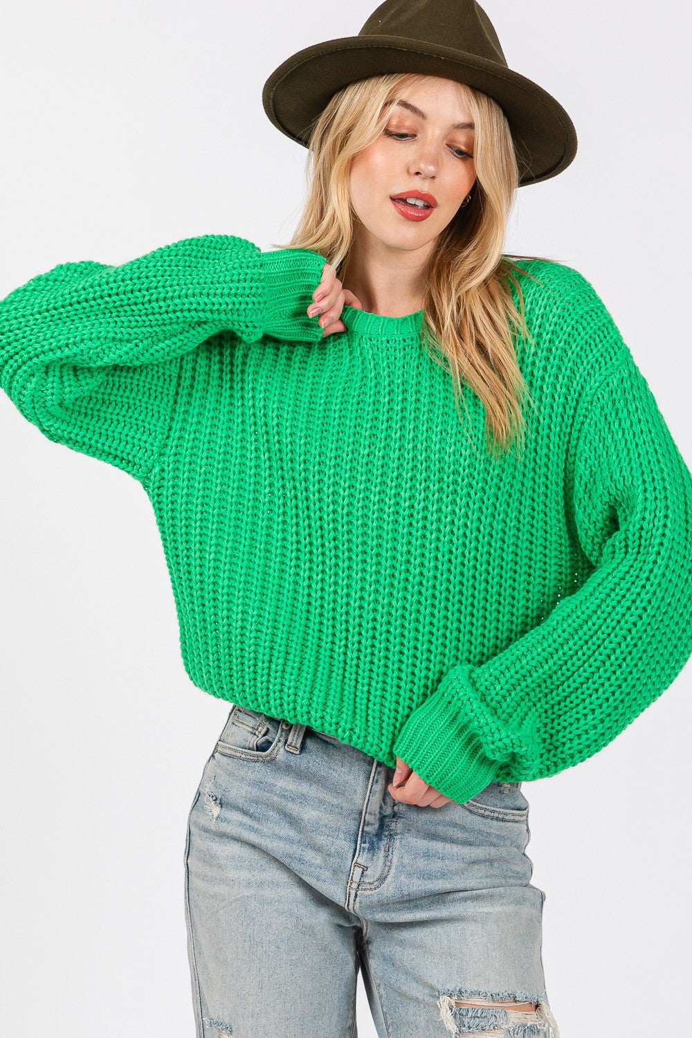 Green Drop Shoulder Sweater