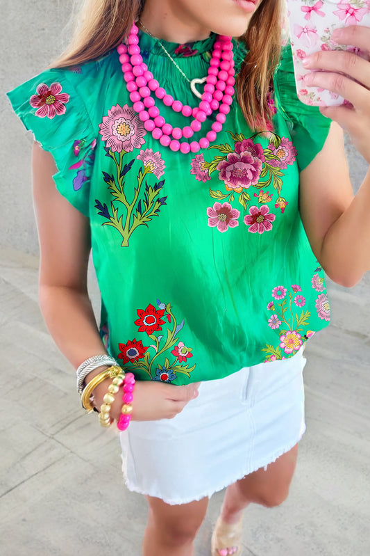 All Over Floral Flutter Sleeve Blouse