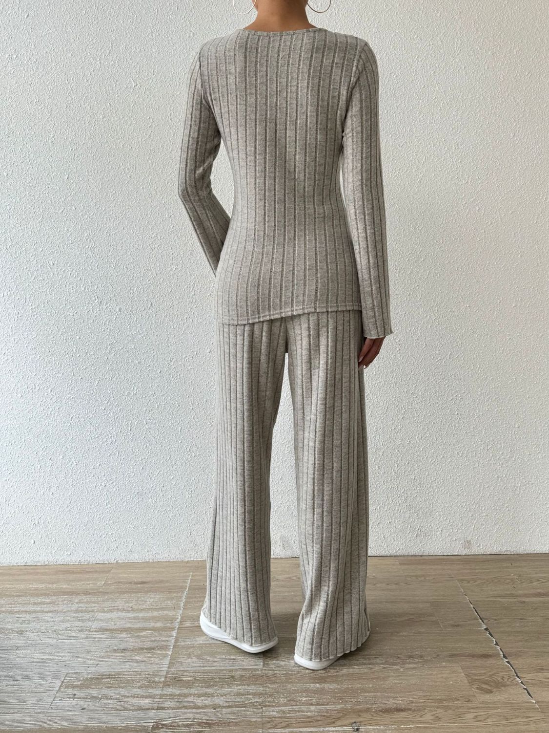 Ribbed Long Sleeve Top and Pants Set