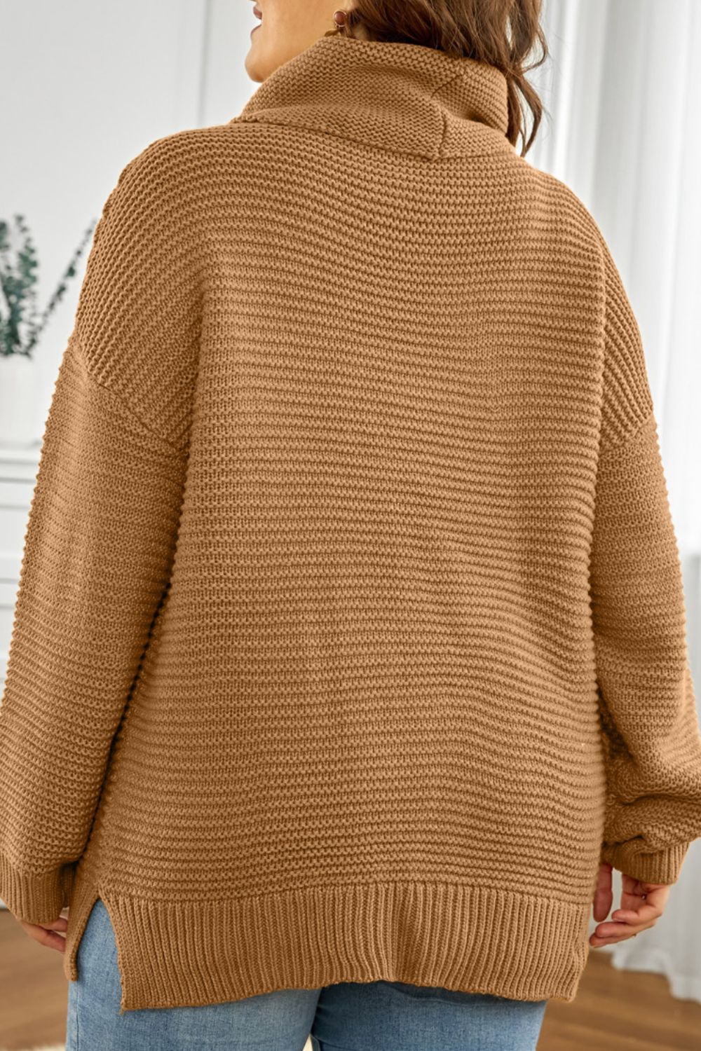 Side Slit Turtleneck Sweater