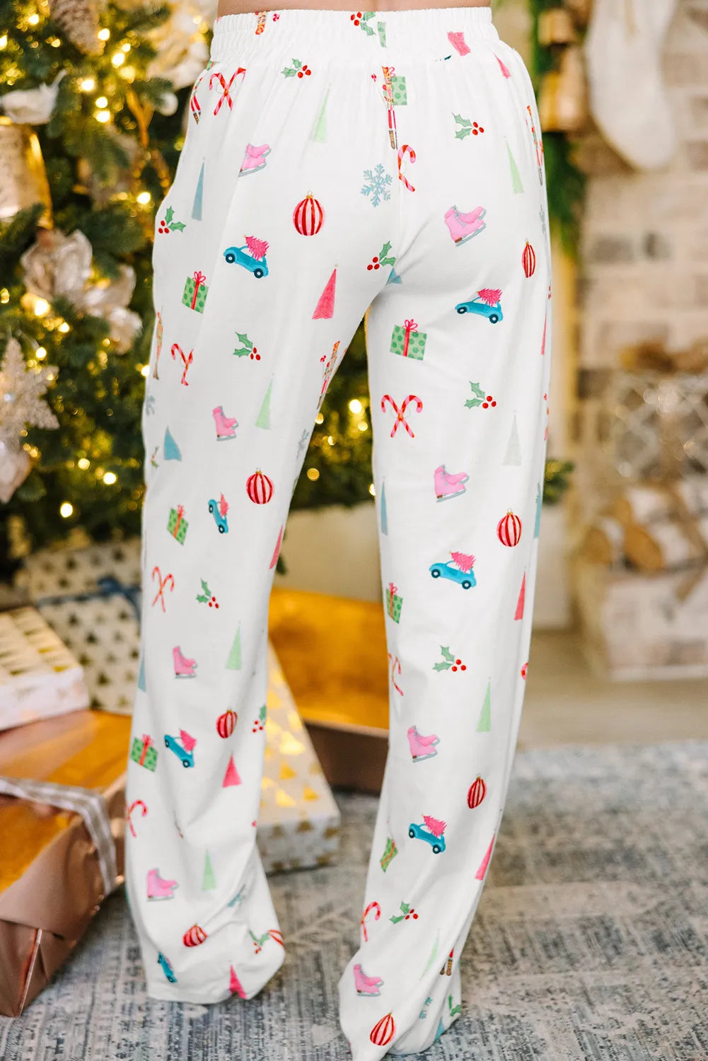 Staying In White Holiday Pants Set