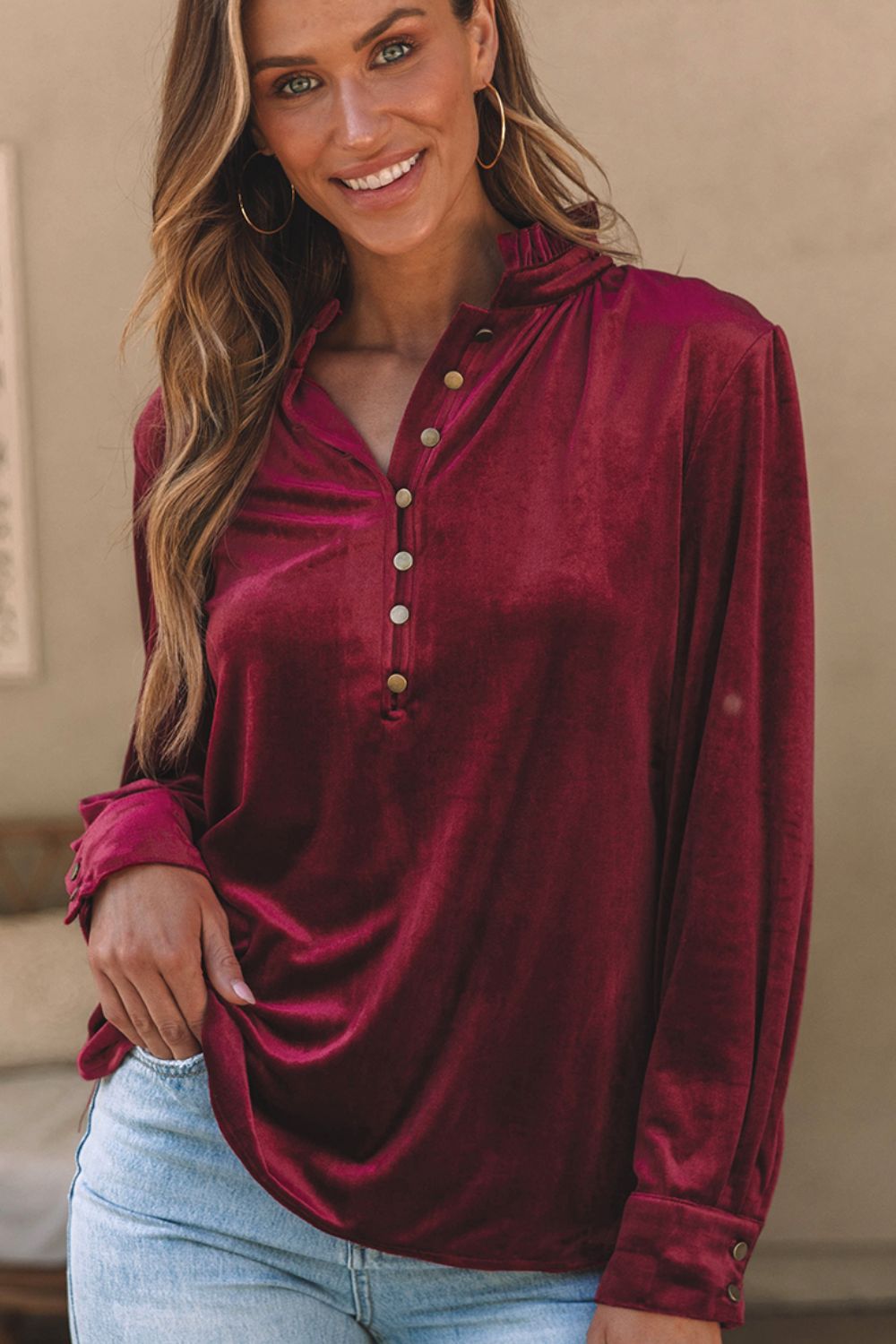 Frill Half Button Blouse