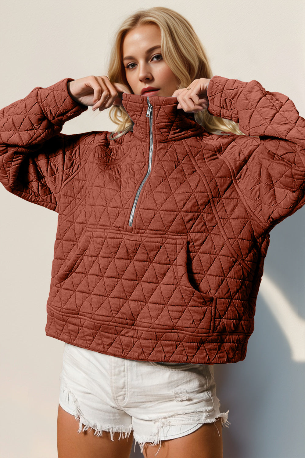 Half Zip Quilted Sweatshirt