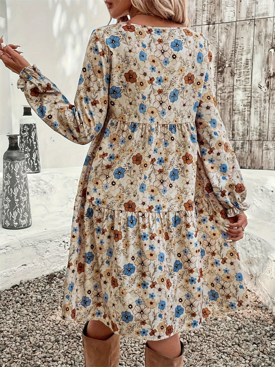 Floral Ruffled Long Sleeve Dress