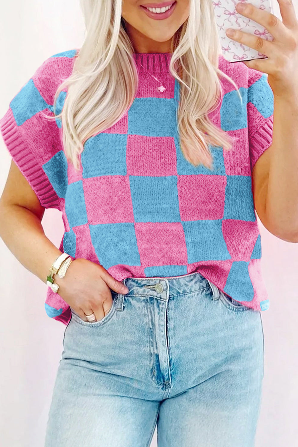 Colorblock Checkered Dolman Tee