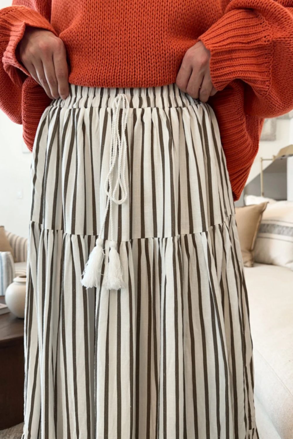 Stripe Tiered Maxi Skirt