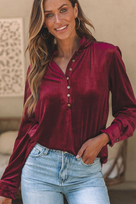 Frill Half Button Blouse