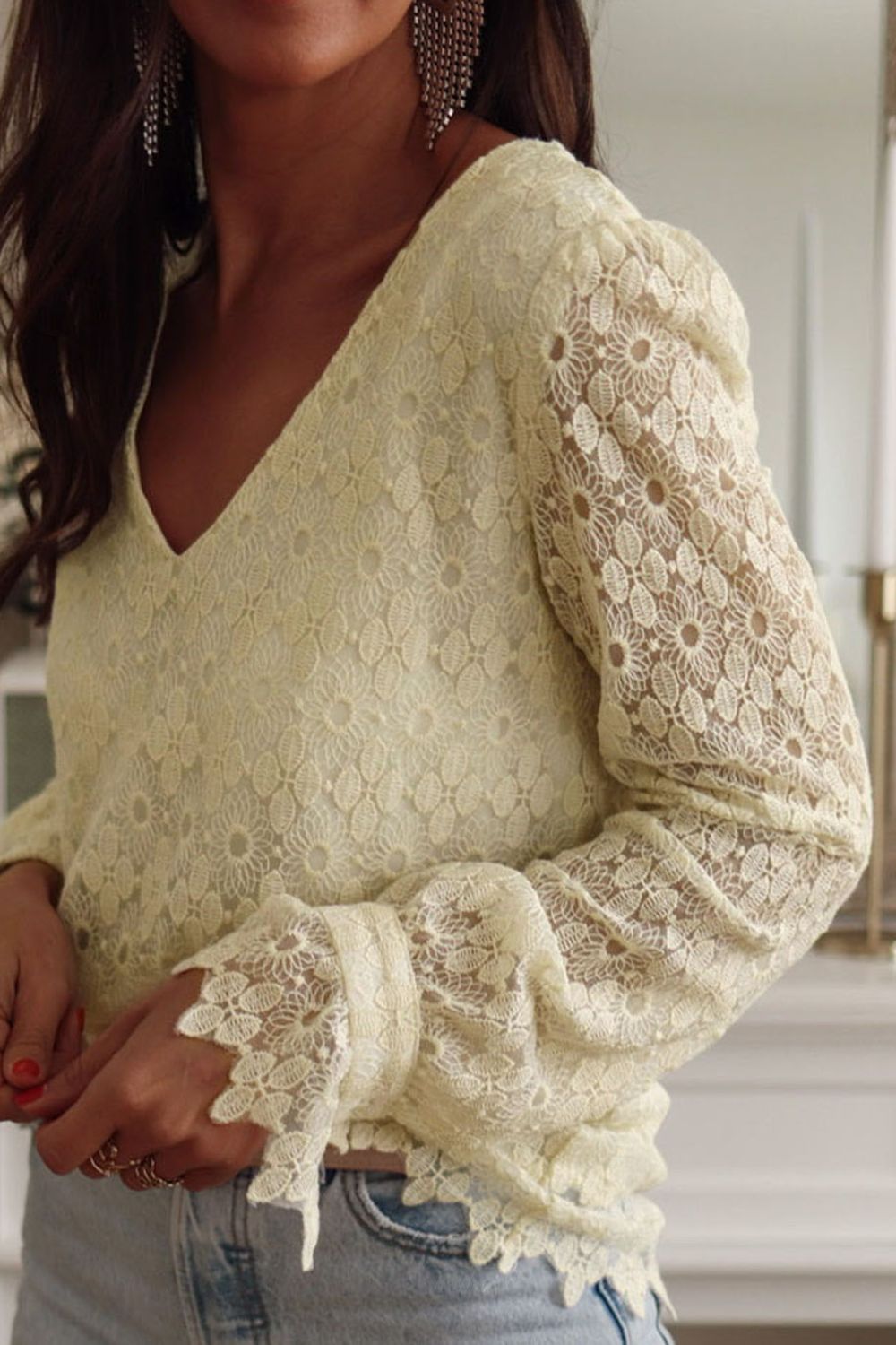 Lace Detail V-Neck Blouse