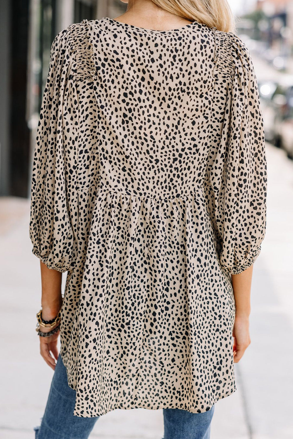 Animal Print Three-Quarter Sleeve Blouse