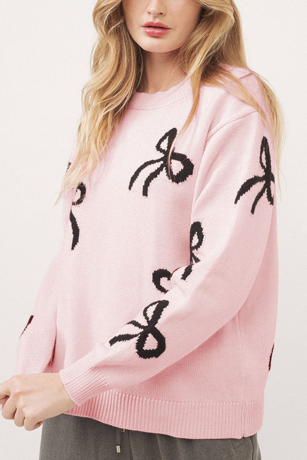 Bow Pattern Loose Fit Sweater