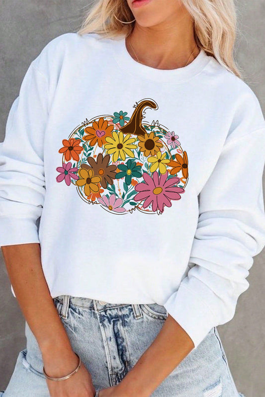 White Floral Pumpkin Sweatshirt