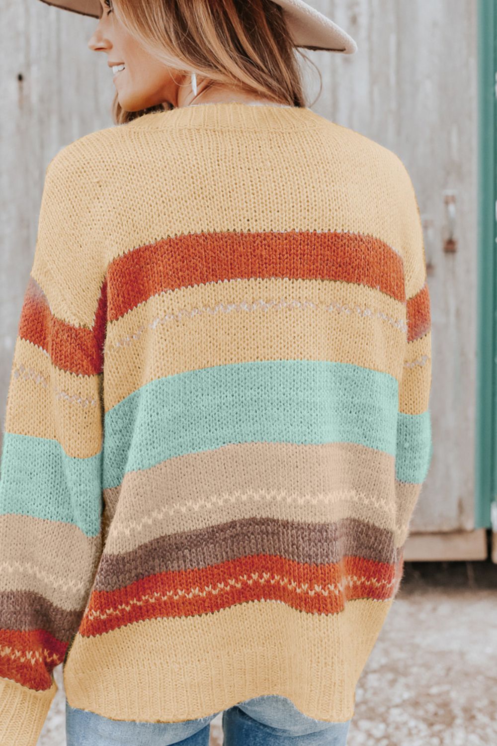 Multi Stripe Dropped Shoulder Sweater