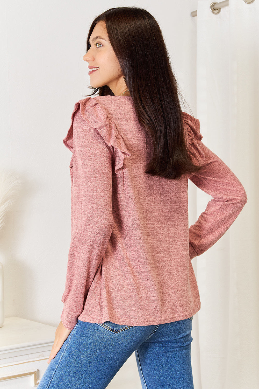 Double Take Square Neck Ruffle T-Shirt