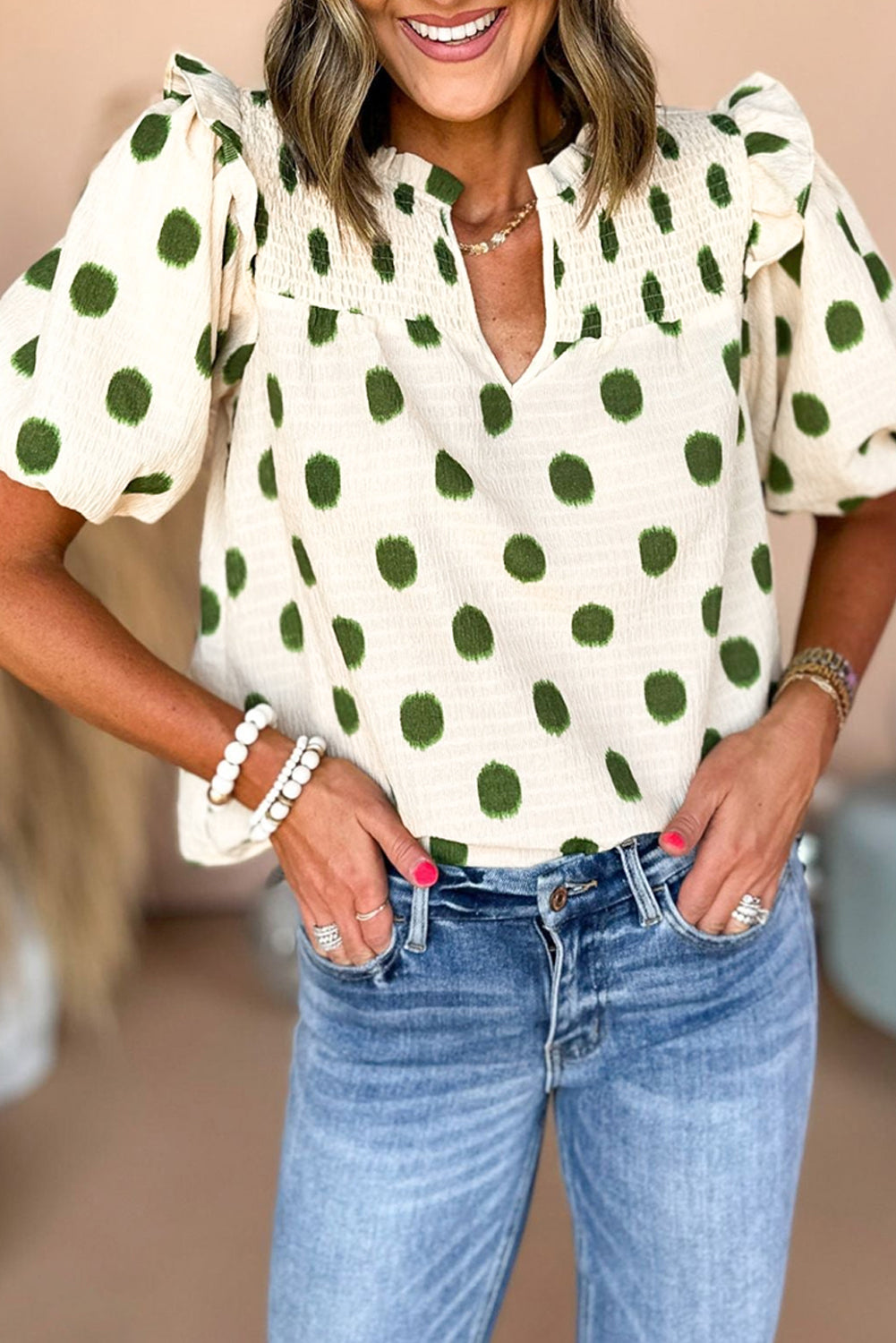 Apricot Polka Dot Blouse